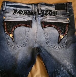 Robin's Jean Blue Denim with Black and Red Details